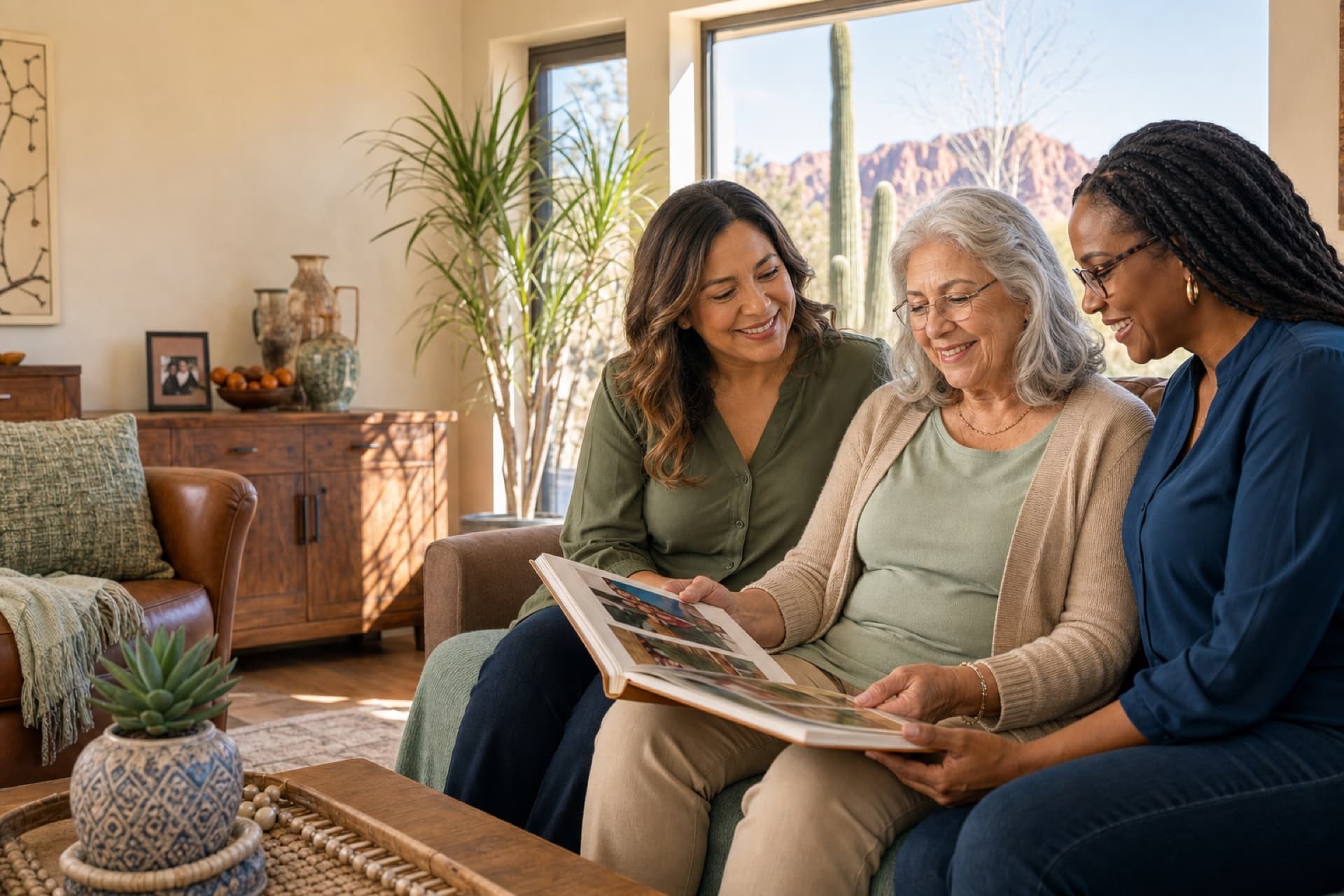 Family and caregivers sharing a warm moment together at home